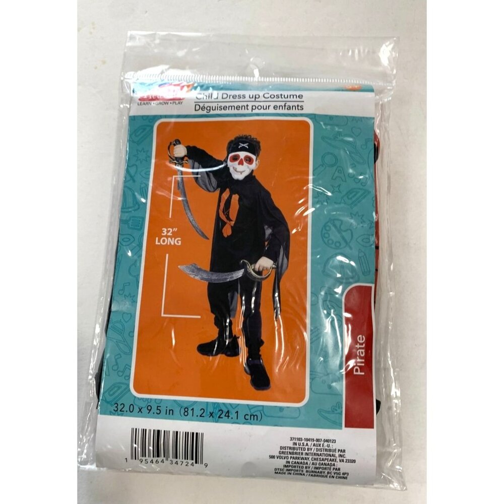 New Child Dress Up Costume Just Pretending Pirate 32 in Long One Size
